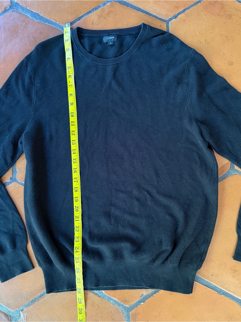 J Crew Cotton Crewneck Sweater Mens L Black Garter Stitch Preppy Minimalist - Picture 6 of 7